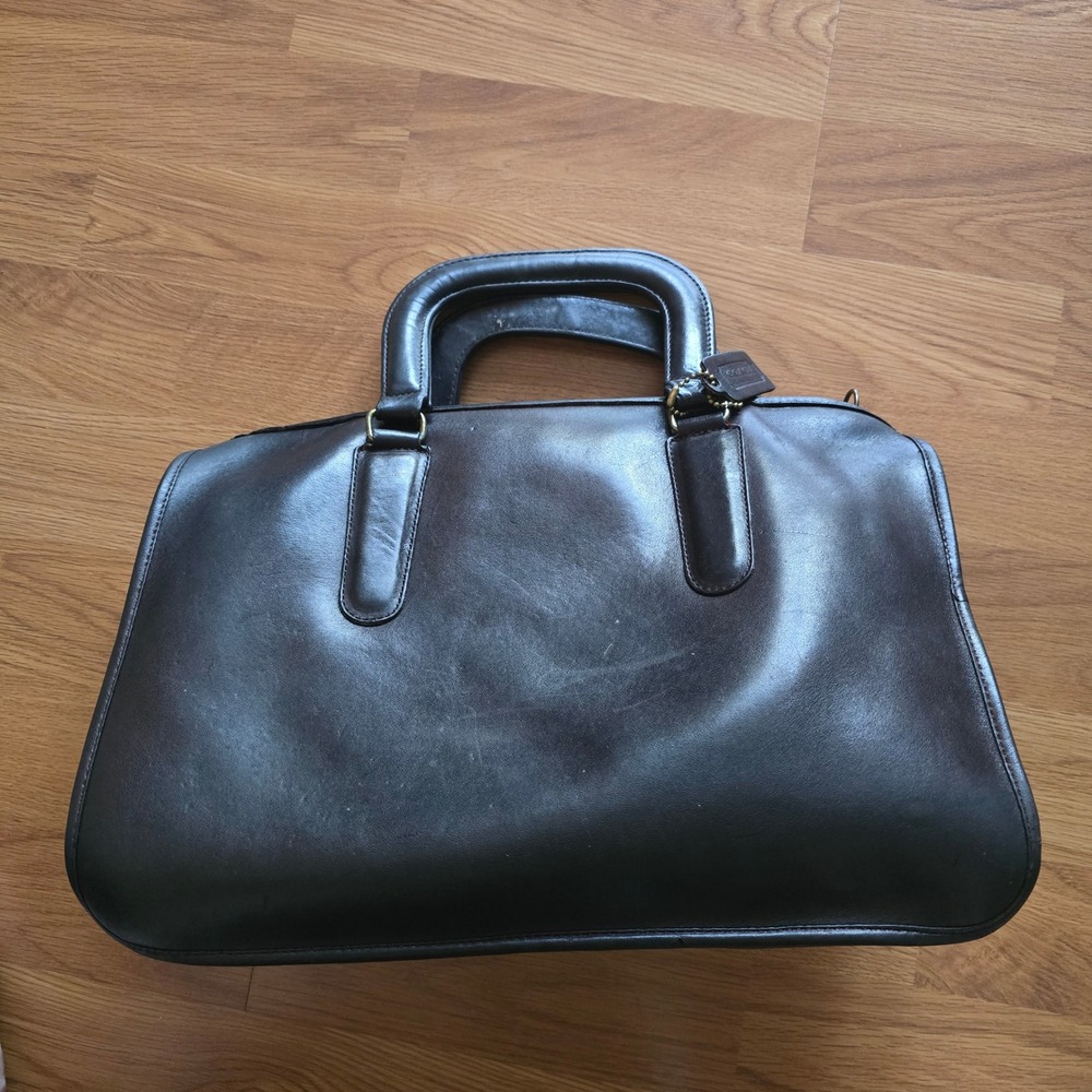 Vintage 1970s Coach Top Handle Slim Satchel Black Leather Talon NYC 705-3399